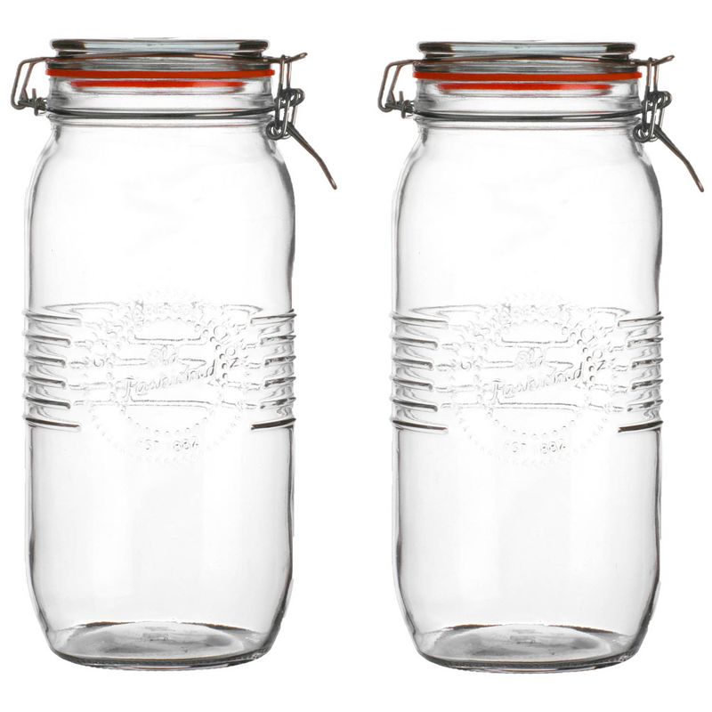 Foto van Urban living voorraadpot/bewaarpot - 2x - 2l - glas - met beugelsluiting - d14 x h27 cm - voorraadpot