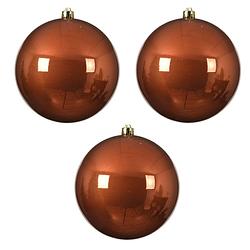 Foto van 3x stuks grote kunststof kerstballen terra bruin 14 cm glans - kerstbal