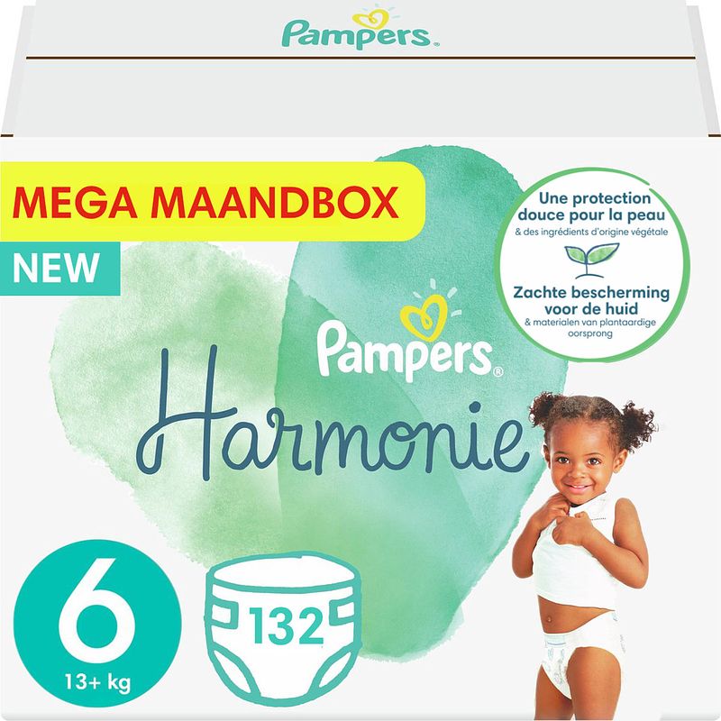 Foto van Pampers - harmonie pure - maat 6 - mega maandbox - 132 luiers