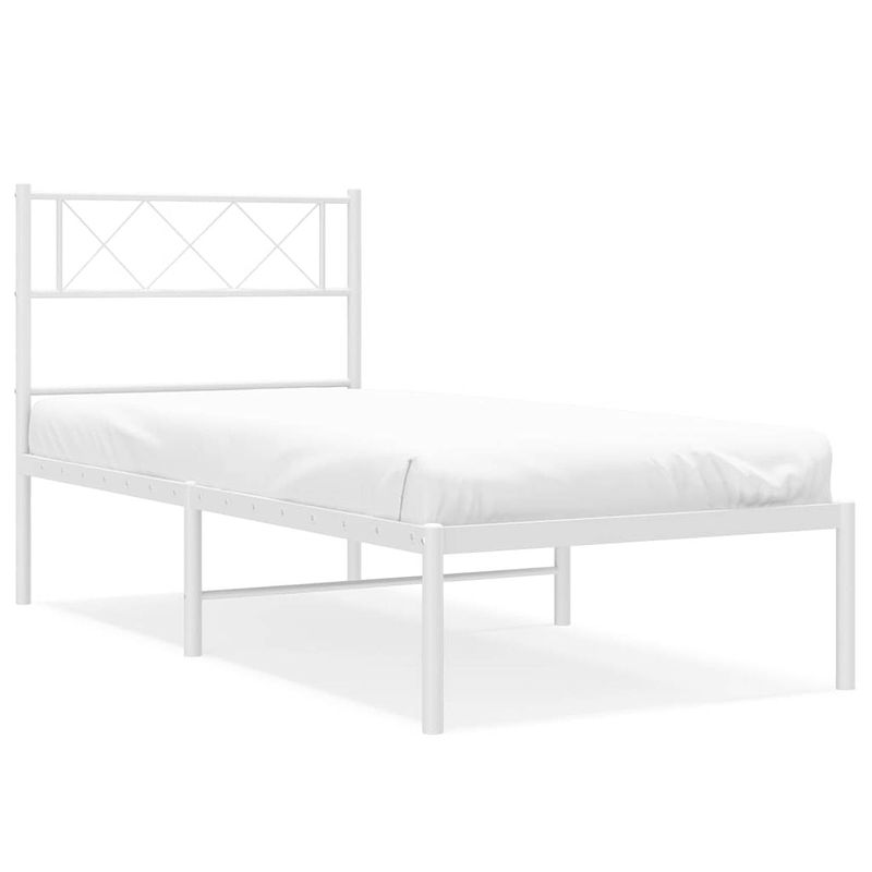 Foto van Vidaxl bedframe met hoofdbord metaal wit 107x203 cm