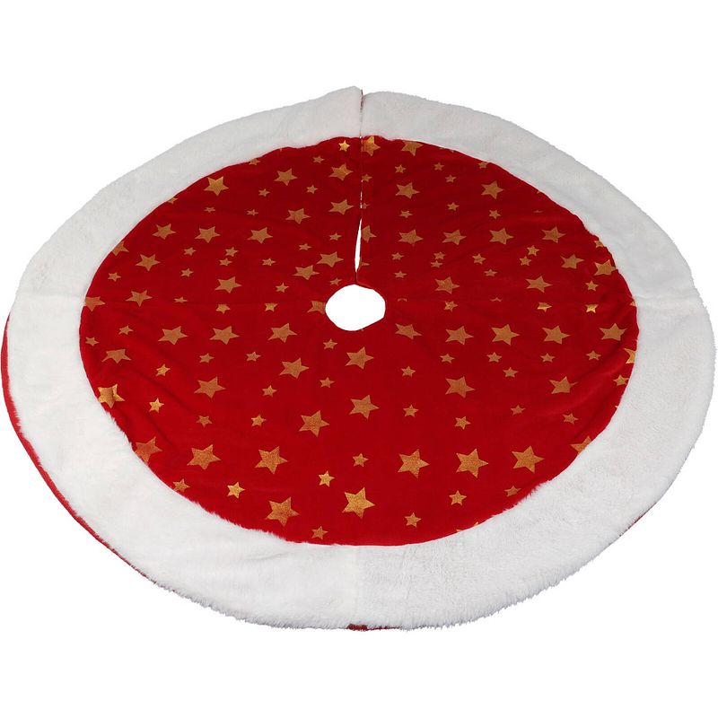 Foto van Christmas decoration - kerstboomrok - rood met sterren - d90 cm - kerstboomrokken