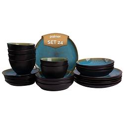 Foto van Palmer serviesset lotus stoneware 6-persoons 24-delig zwart turquoise