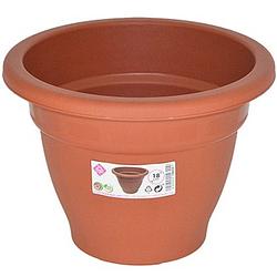 Foto van Terra cotta kleur ronde plantenpot/bloempot kunststof diameter 18 cm - plantenpotten
