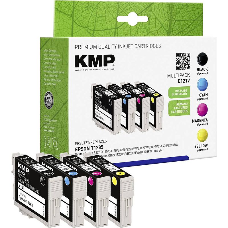 Foto van Kmp cartridge multipack e121v vervangt epson t1285, t1281, t1282, t1283, t1284 zwart, cyaan, magenta, geel