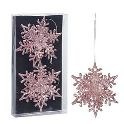 Foto van Christmas decoration kersthangers sneeuwvlokken 2x -roze -11,5 cm - kersthangers