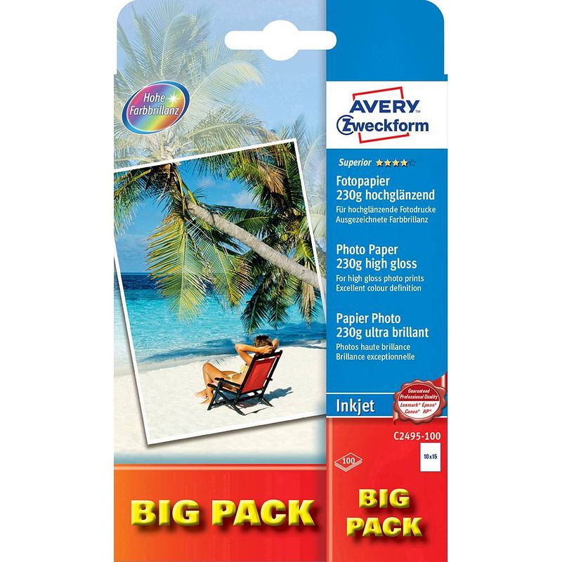 Foto van Avery-zweckform superior photo paper inkjet c2495-100 fotopapier 10 x 15 cm 230 g/m² 100 vellen hoogglans