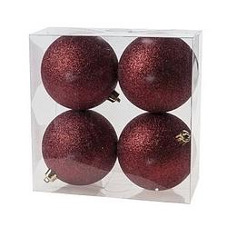 Foto van 12x donkerrode glitter kerstballen 10 cm kunststof - kerstbal