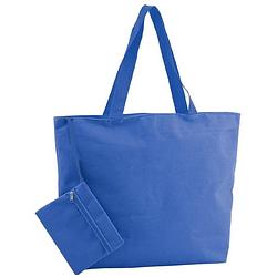 Foto van Polyester blauwe strandtas 47 cm - strandartikelen beach bags/shoppers met ritssluiting