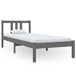 Foto van The living store houten bedframe - grijs - eenpersoons - 75 x 190 cm - massief grenenhout - stabiel en comfortabel