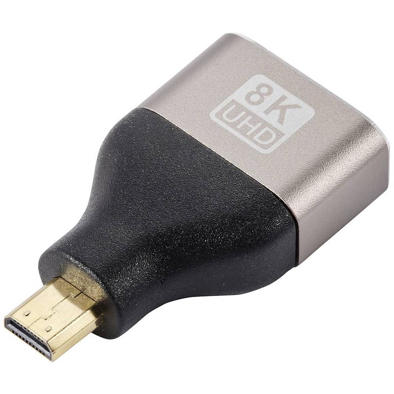 Foto van Speaka professional sp-11302016 hdmi adapter [1x hdmi-stekker d micro - 1x hdmi-bus] zwart, zilver uhd 8k @ 60 hz, uhd 4k @ 120 hz