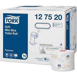 Foto van Tork premium toiletpapier soft, mid-size, 2-laags, systeem t6, wit, pak van 27 rollen