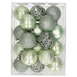 Foto van 37x stuks kunststof kerstballen eucalyptus groen 6 cm - kerstbal