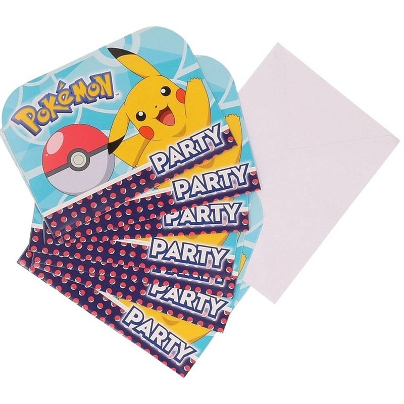 Foto van Pokemon themafeest kinderfeest uitnodigingen 16 stuks inclusief enveloppes - thema feest uitnodigingen