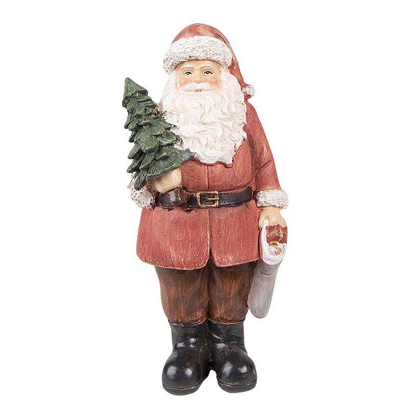 Foto van Clayre & eef beeld kerstman 40 cm rood polyresin kerstfiguren rood kerstfiguren