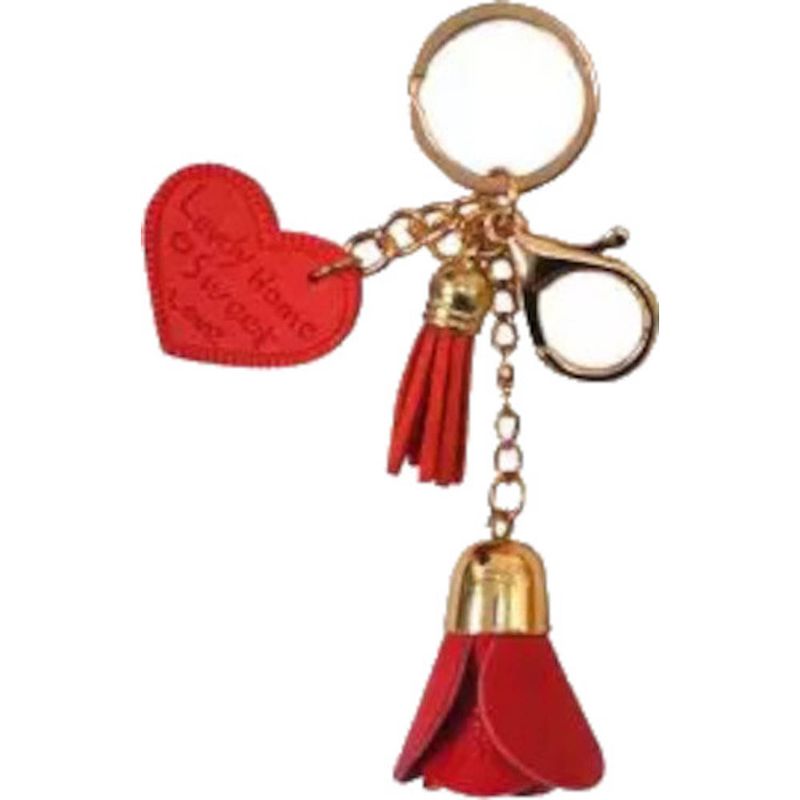 Foto van Verhaak sleutelhanger hearts and roses rvs/vilt goud/rood