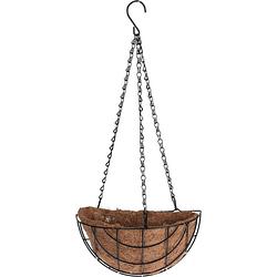 Foto van Metalen hanging basket / plantenbak halfrond zwart met ketting 31 cm - hangende bloemen - plantenbakken