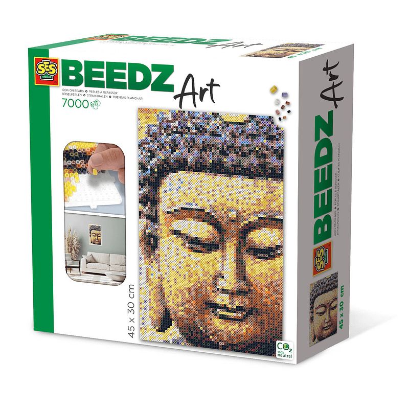 Foto van Ses strijkkraalkunstwerk beedz art boeddha 30 x 45,5 cm 9-delig
