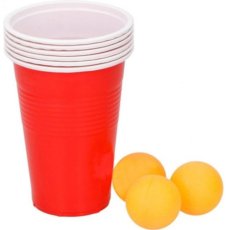 Foto van Beerpong 9 delig - 6 bekers met 3 balletjes - bierpong - bier-pong - beer pong set - beerpong bekers - beerpong tafel