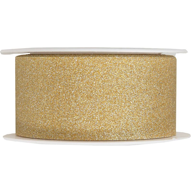 Foto van 1x hobby/decoratie gouden sierlinten met glitters 3 cm/30 mm x 5 meter - cadeaulinten