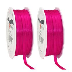 Foto van 2x luxe hobby/decoratie fuchsia roze satijnen sierlinten 0,6 cm/6 mm x 50 meter - cadeaulinten