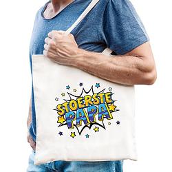 Foto van Stoerste papa popart katoenen tas wit voor heren - feest boodschappentassen