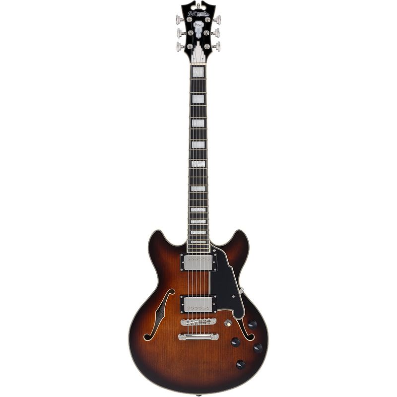 Foto van D'sangelico premier mini dc brown burst stopbar semi-akoestische gitaar met gigbag