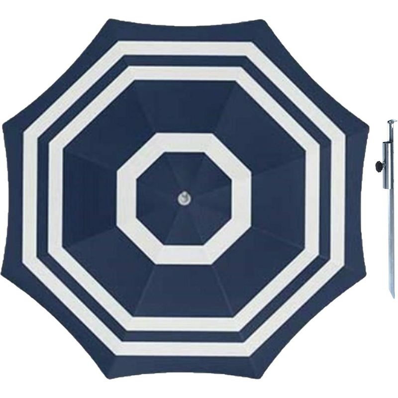 Foto van Parasol - blauw/wit - d180 cm - incl. draagtas - parasolharing - 49 cm - parasols