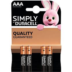 Foto van 4x duracell aaa simply batterijen alkaline lr03 mn2400 1.5 v - minipenlites aaa batterijen