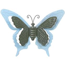 Foto van Tuin/schutting decoratie vlinder - metaal - blauw - 24 x 18 cm - tuinbeelden