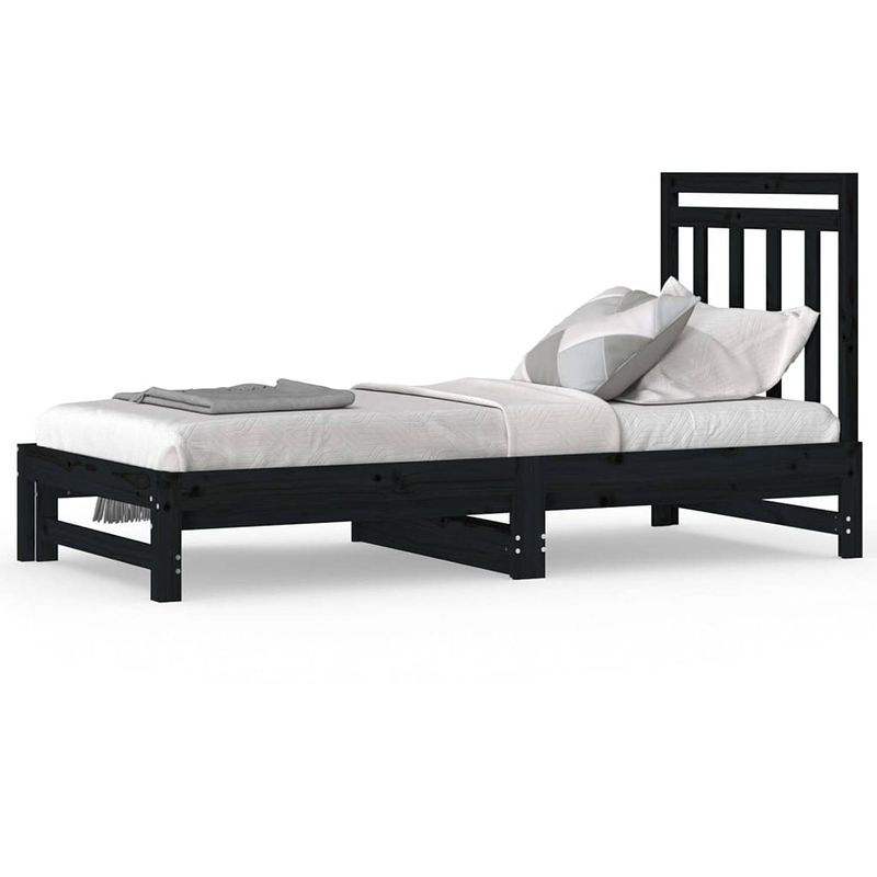 Foto van The living store slaapbank uitschuifbaar massief grenenhout zwart 2x(90x190) cm - bed