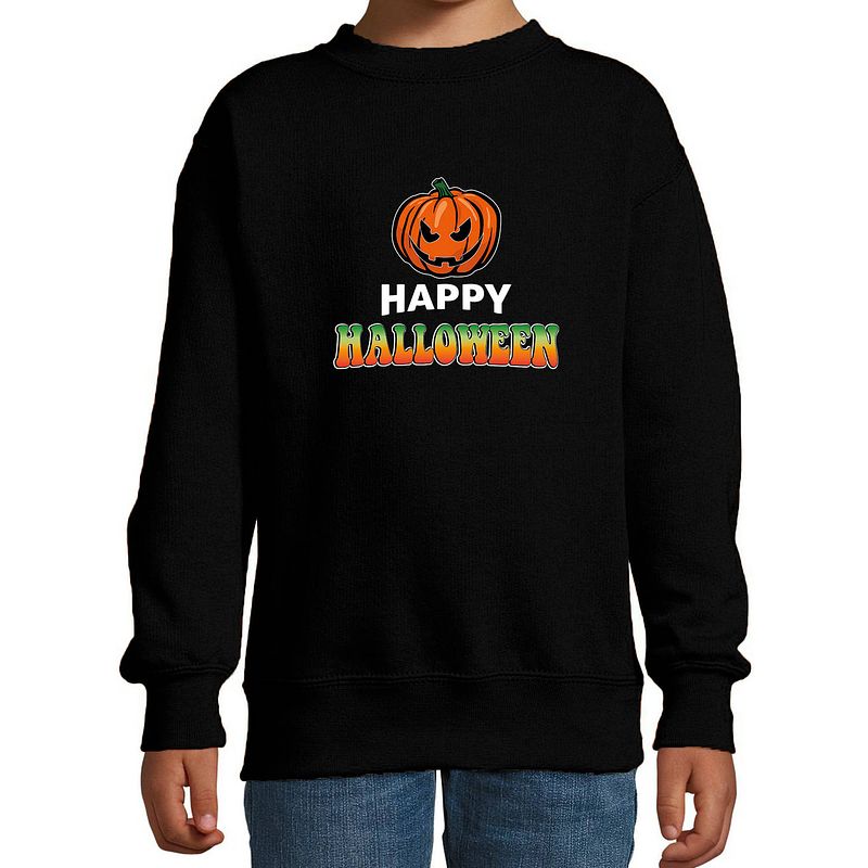 Foto van Halloween pompoen / happy halloween horror trui zwart voor kinderen - verkleed sweater 9-11 jaar (134/146) - feesttruien