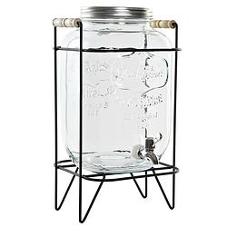 Foto van Drank dispenser - 8 liter - glas - in houder met metalen kraantje - drankdispensers