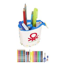 Foto van Schooletui met accessoires benetton topitos wit (8 x 19 x 6 cm) (32 onderdelen)