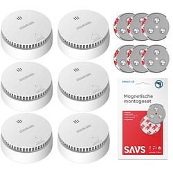 Foto van Wisualarm sa20a rookmelder 6-pack + savs® montageset - 10 jaar batterij - ook voor keuken en badkamer (duo-sensor)