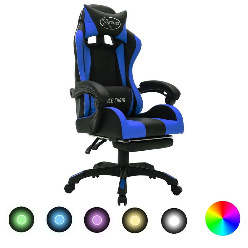 Foto van Vidaxl racestoel met rgb led-verlichting kunstleer blauw en zwart