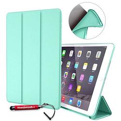 Foto van Apple ipad 9.7 2017/2018 hoes - turquoise book cover siliconen - vouwbaar met handige hoesjesweb touchscreenpen!