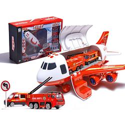 Foto van Speelgoed vliegtuig met licht en geluid + 3 brandweer voertuigen