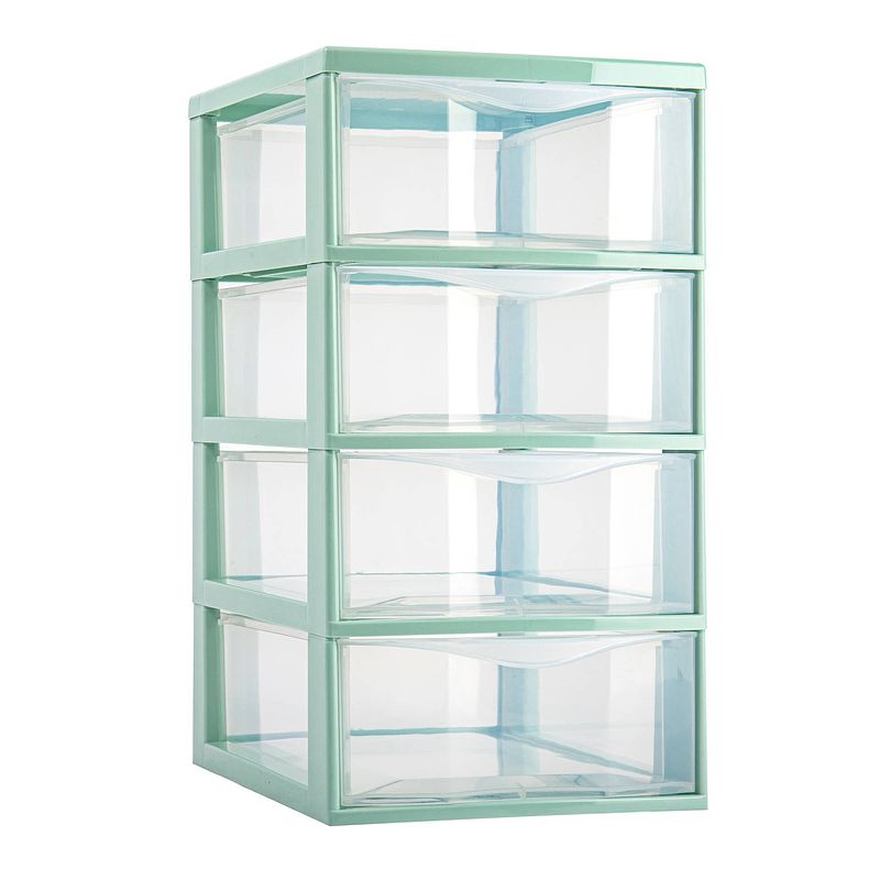 Foto van Plasticforte ladeblokje/bureau organizer 4x lades - transparant/mintgroen - l18 x b25 x h33 cm - ladeblok