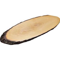 Foto van 1x ovale grote boomstam/boomschors houten serveerplanken 20 x 50-59 cm - serveerplanken