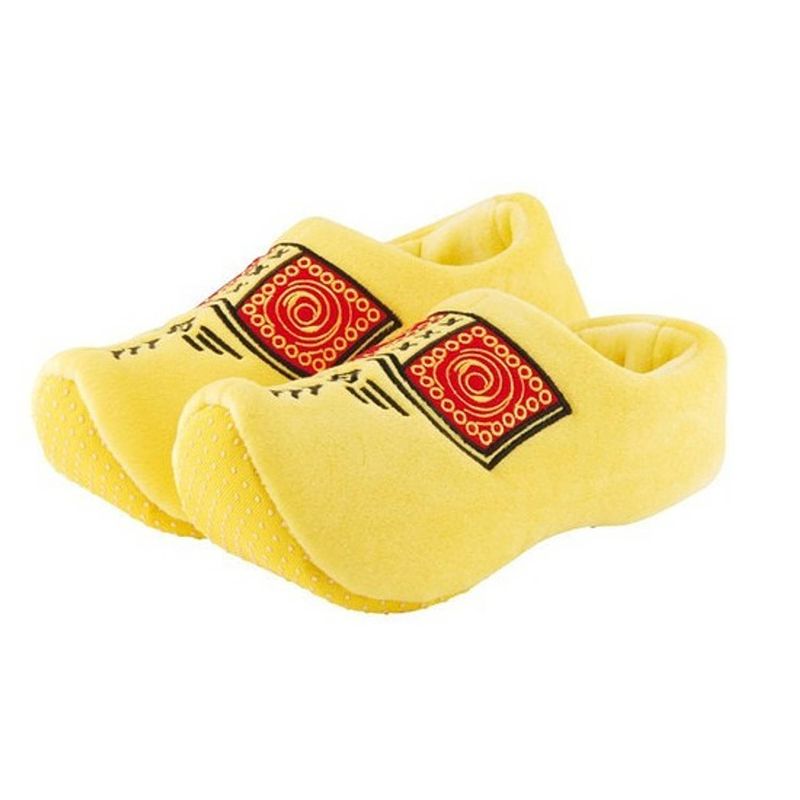 Foto van Pluche gele klompen/clogs sloffen/pantoffels voor kinderen 31/35 - sloffen - kinderen