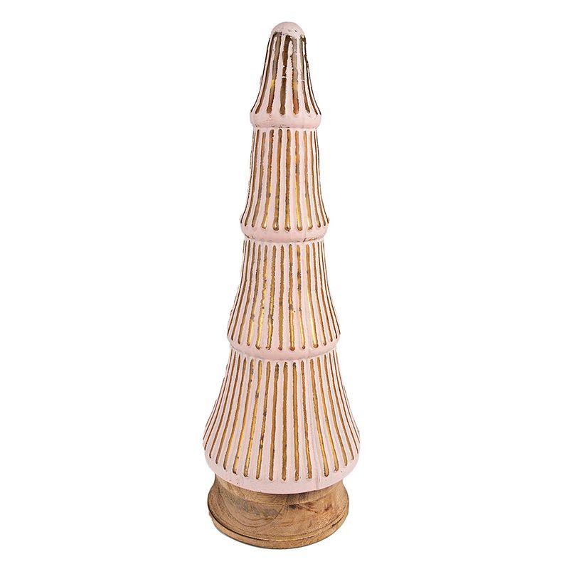 Foto van Clayre & eef kerstdecoratie kerstboom 44 cm roze hout glas decoratief figuur decoratieve accessoires woonaccessoires