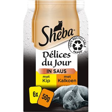 Foto van Sheba delices du jour kalkoen & kip in saus 6 x 50g bij jumbo