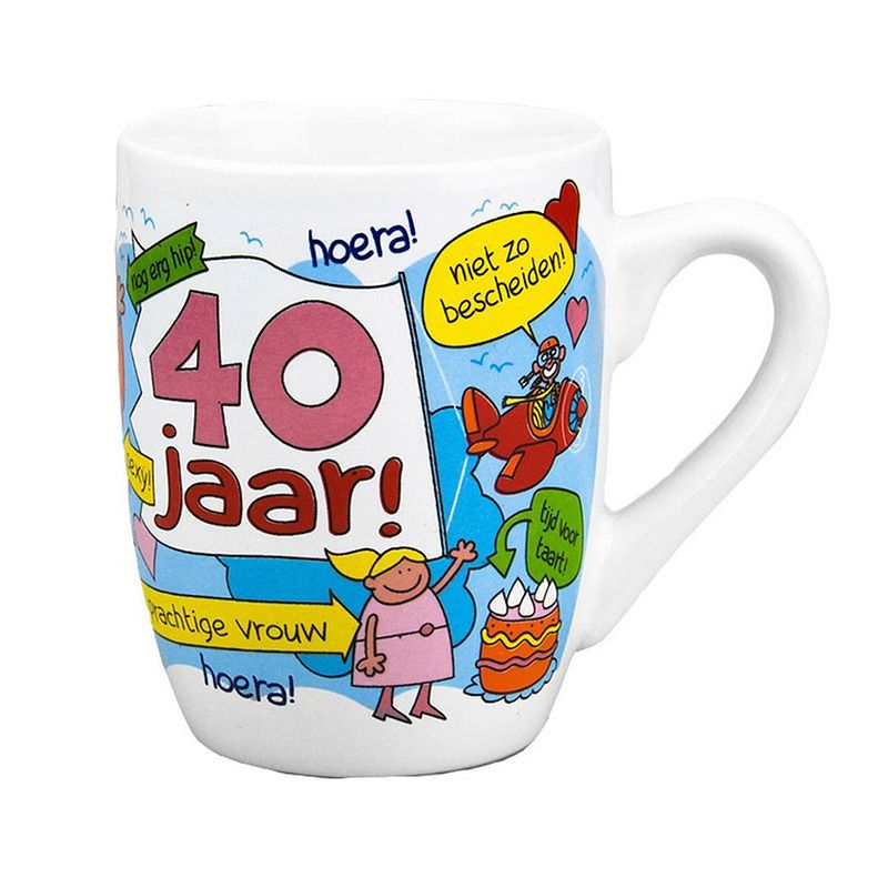 Foto van Cartoon mok/beker 40 jaar vrouw verjaardag 300 ml - feest mokken