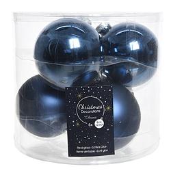 Foto van Kerstboomversiering donkerblauwe kerstballen van glas 8 cm 6 stuks - kerstbal