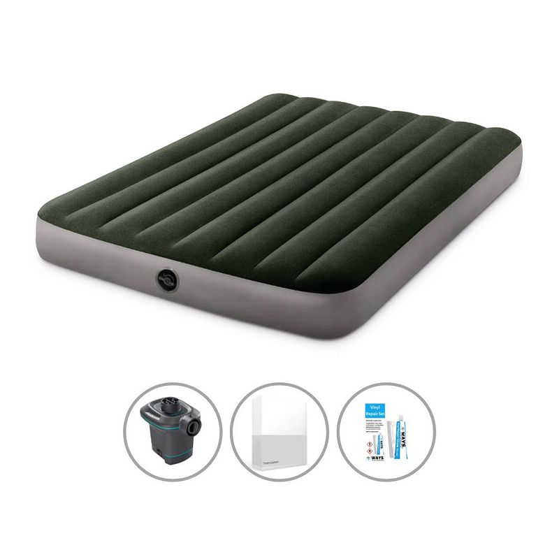 Foto van Intex luchtbedset - twijfelaar - 137 x 191 x 25 cm - groen + accessoires