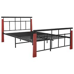 Foto van The living store metalen bedframe - zwart - 206 x 133 x 86 cm - massief eikenhout - matras 120 x 200 cm - montage