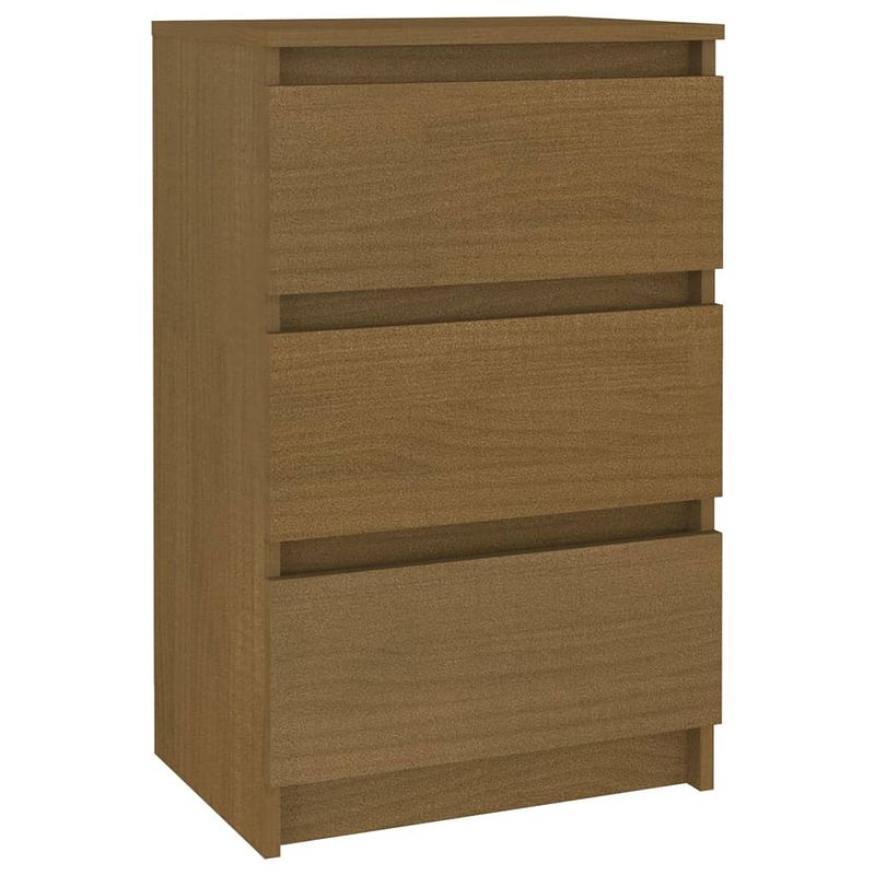 Foto van The living store nachtkastje rustieke charme - hout - 40x29.5x64 cm (lxbxh) - 3 lades - honingbruin