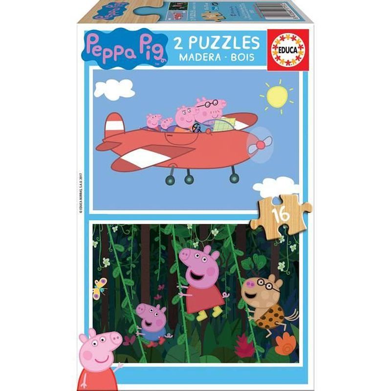 Foto van Educa - peppa pig houten puzzel 2x16 stukjes