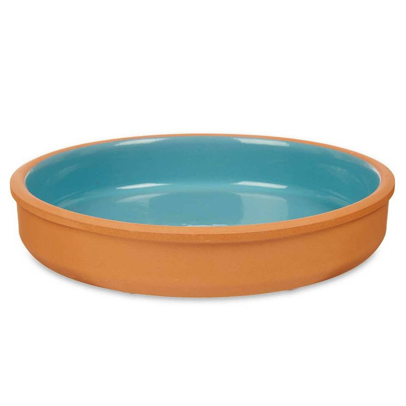 Foto van Tapas/hapjes serveren/oven schaal terracotta/blauw 23 x 4 cm - snack en tapasschalen