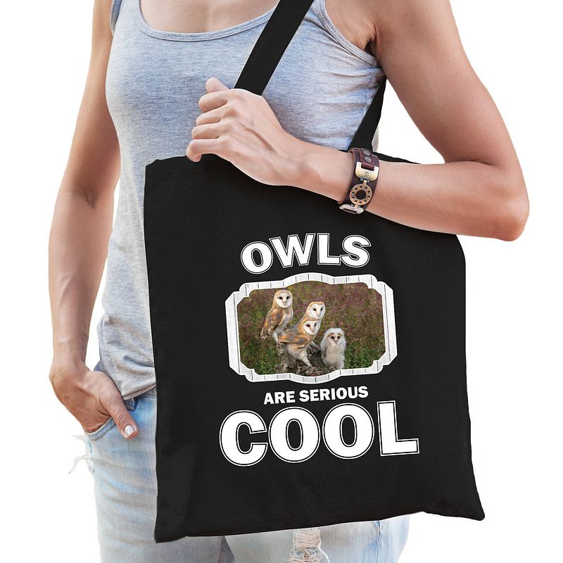 Foto van Dieren kerkuil tasje zwart volwassenen en kinderen - owls are cool cadeau boodschappentasje - feest boodschappentassen